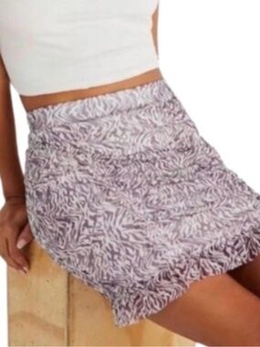 Free People Plum Zebra-Print Mini Mesh Skirt
